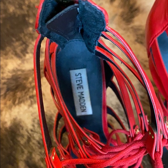 Red Lace up Steve Madden Heels - Picture 3 of 5